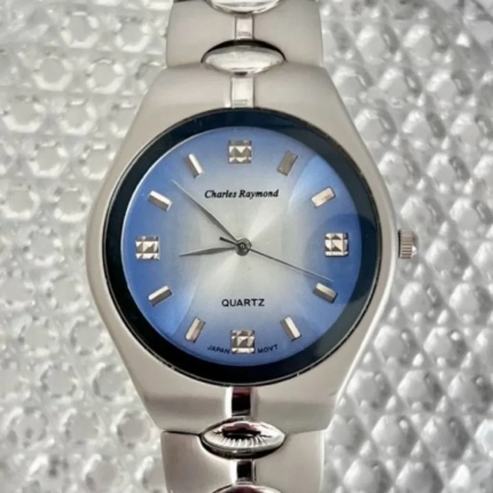 Charles Raymond Silver-Tone Men's Watch with Blue Dial